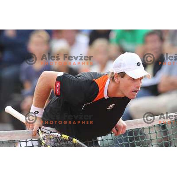 Blaz Kavcic of Slovenia in action during second round at BMW Ljubljana Open, ATP Challenger played at ZAK Ljubljana, Slovenia on September 21, 2011 