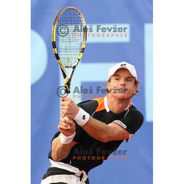 Blaz Kavcic of Slovenia in action during second round at BMW Ljubljana Open, ATP Challenger played at ZAK Ljubljana, Slovenia on September 21, 2011 