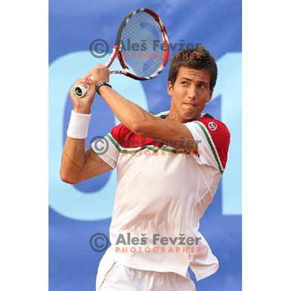 Aljaz Bedene of Slovenia in action during second round at BMW Ljubljana Open, ATP Challenger played at ZAK Ljubljana, Slovenia on September 21, 2011 
