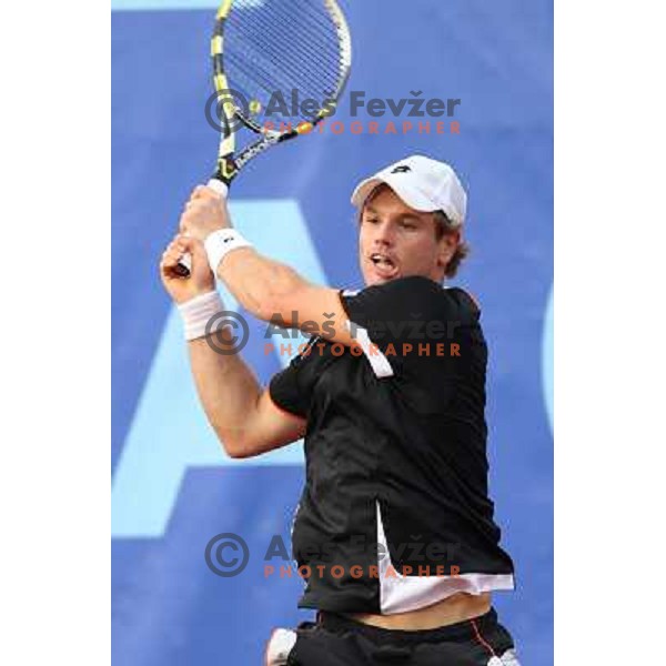 Blaz Kavcic of Slovenia in action during second round at BMW Ljubljana Open, ATP Challenger played at ZAK Ljubljana, Slovenia on September 21, 2011 