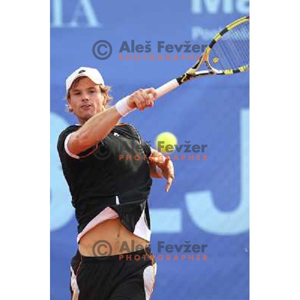 Blaz Kavcic of Slovenia in action during second round at BMW Ljubljana Open, ATP Challenger played at ZAK Ljubljana, Slovenia on September 21, 2011 