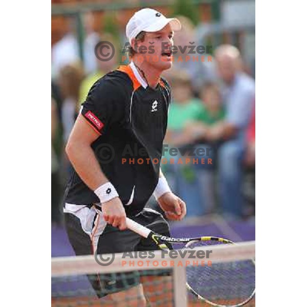 Blaz Kavcic of Slovenia in action during second round at BMW Ljubljana Open, ATP Challenger played at ZAK Ljubljana, Slovenia on September 21, 2011 