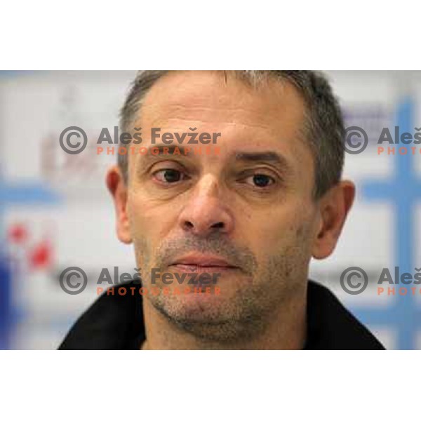 Tone Tislej, head coach of RK Krim Mercator during press conference in Stozice Hall before first match at home in Championsleague season 2011-2012, Ljubljana, Slovenia on October 4, 2011 