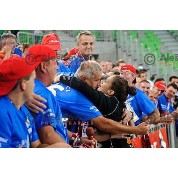 Krim fans and Jelena Grubisic during Hanball game Krim Mercator - Viborg, EHF Champions League 2011-2011, Arena Stozice, Ljubljana, 07.10.2011 