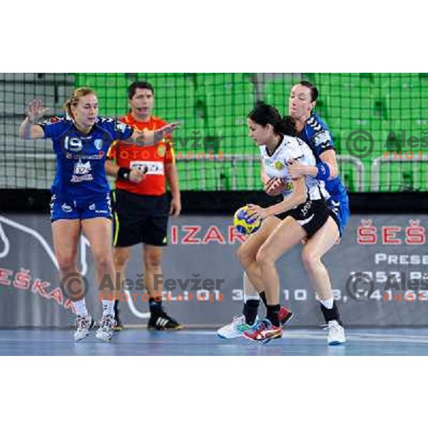 Kristina Bille , Andrea Saric in action during Hanball game Krim Mercator - Viborg, EHF Champions League 2011-2011, Arena Stozice, Ljubljana, 07.10.2011 