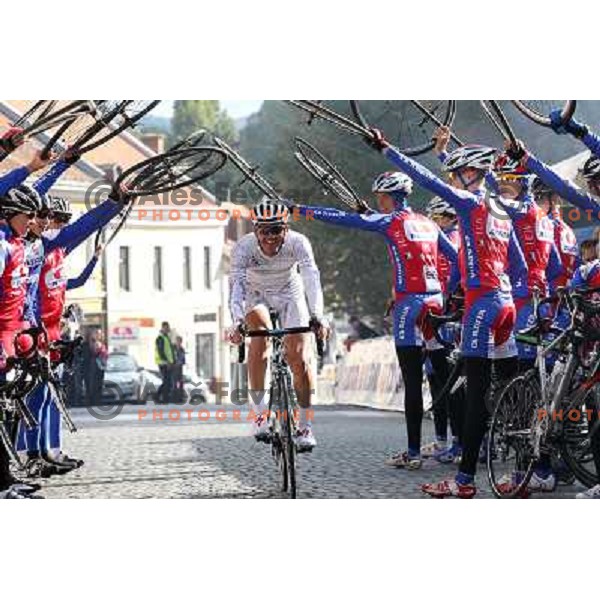 Gorazd Stangelj of Slovenia finished his professional cycling carrier winning the race in front of his fans in Novo Mesto, Slovenia on October 9, 2011. In past 20 years he was racing for Krka, Moblivetta,Liquigas, Fassa Bortolo,Saeco, Lampre and Astana. 