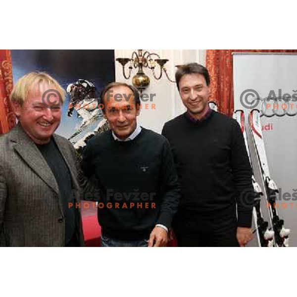 Bojan Krizaj and Bostjan Luznar at prize giving ceremony after Elan-Porsche Slovenia golf tournament hosted by Bojan Krizaj at King\'s golf course, Bled, Slovenia on October 16, 2011 