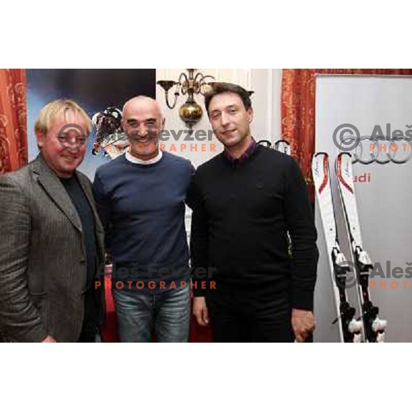 Bojan Krizaj and Bostjan Luznar at prize giving ceremony after Elan-Porsche Slovenia golf tournament hosted by Bojan Krizaj at King\'s golf course, Bled, Slovenia on October 16, 2011 