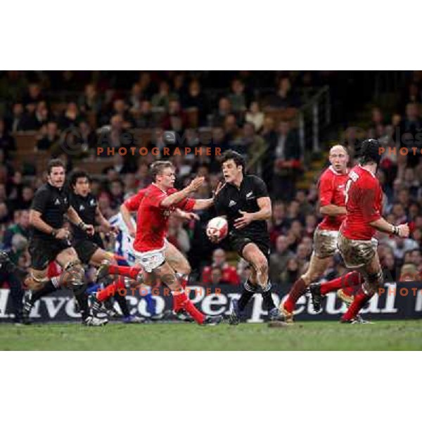 Dwayne Peel chasing Dan Carter at rugby match between Wales and New Zealand at Millennium Stadium, Cardiff, Wales on November 25, 2006. New Zealand won 45:10