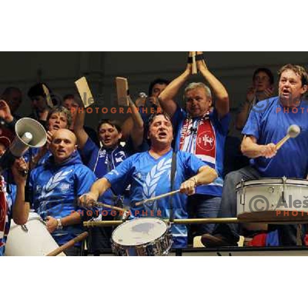 Krimovci, supporters of Krim Mercator celebrate after EHF Champions league regular season game 4 between HK Viborg (Danmark) and RK Krim Mercator (Slovenia), played in Viborg Stadionhall, Danmark on October 29, 2011 