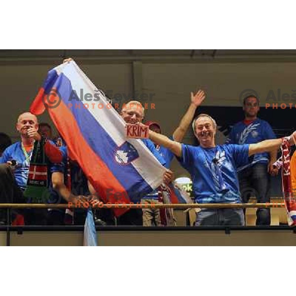 Krimovci, supporters of Krim Mercator celebrate after EHF Champions league regular season game 4 between HK Viborg (Danmark) and RK Krim Mercator (Slovenia), played in Viborg Stadionhall, Danmark on October 29, 2011 