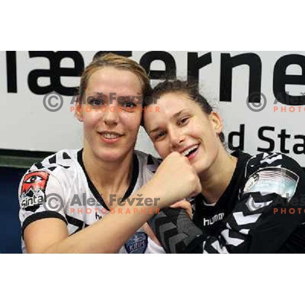 Players of Krim Mercator celebrate after EHF Champions league regular season game 4 between HK Viborg (Danmark) and RK Krim Mercator (Slovenia), played in Viborg Stadionhall, Danmark on October 29, 2011 