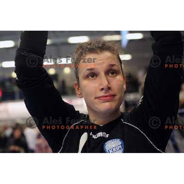 Players of Krim Mercator celebrate after EHF Champions league regular season game 4 between HK Viborg (Danmark) and RK Krim Mercator (Slovenia), played in Viborg Stadionhall, Danmark on October 29, 2011 