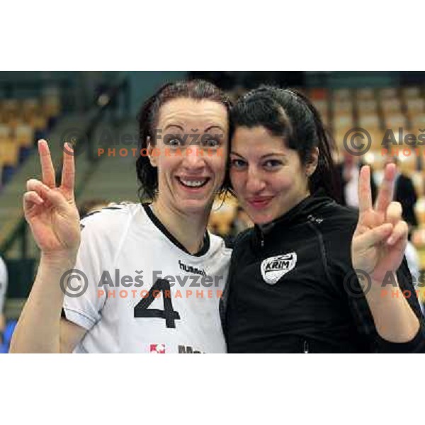 Players of Krim Mercator celebrate after EHF Champions league regular season game 4 between HK Viborg (Danmark) and RK Krim Mercator (Slovenia), played in Viborg Stadionhall, Danmark on October 29, 2011 