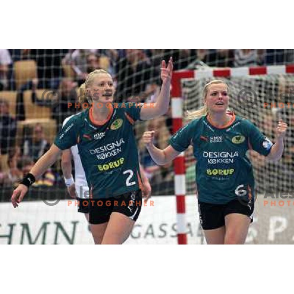 Skov and Larsen of Viborg in action during EHF Champions league regular season game 4 between HK Viborg (Danmark) and RK Krim Mercator (Slovenia), played in Viborg Stadionhall, Danmark on October 29, 2011 