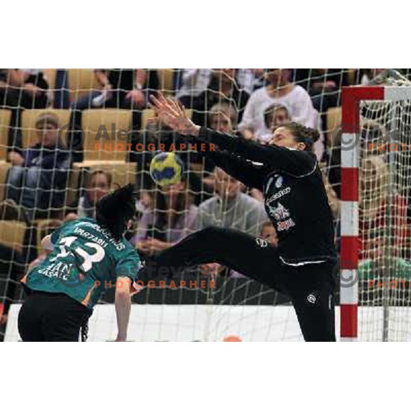 Jelena Grubisic of RK Krim Mercator leaving the plane at Viborg Airport in Danmark for EHF Champions league match Viborg- Krim Mercator on October 29, 2011 