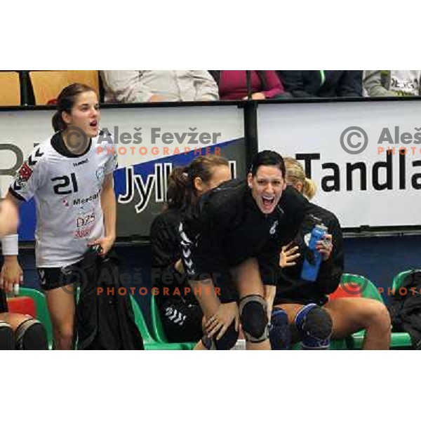 Alja Jankvoic, Alja Koren of Krim Mercator in action during EHF Champions league regular season game 4 between HK Viborg (Danmark) and RK Krim Mercator (Slovenia), played in Viborg Stadionhall, Danmark on October 29, 2011 