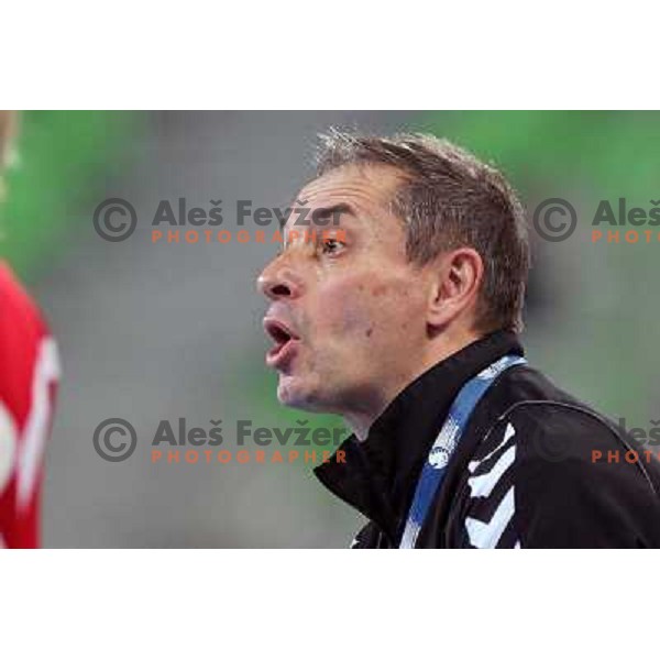 Tone Tiselj, head coach of Krim Mercator in action during EHF Champions leaguel game 5 between Krim Mercator (Slovenia) and Podravka Vegeta (Croatia) in Stozice Sports Hall, Ljubljana, Slovenia on November 5, 2011 