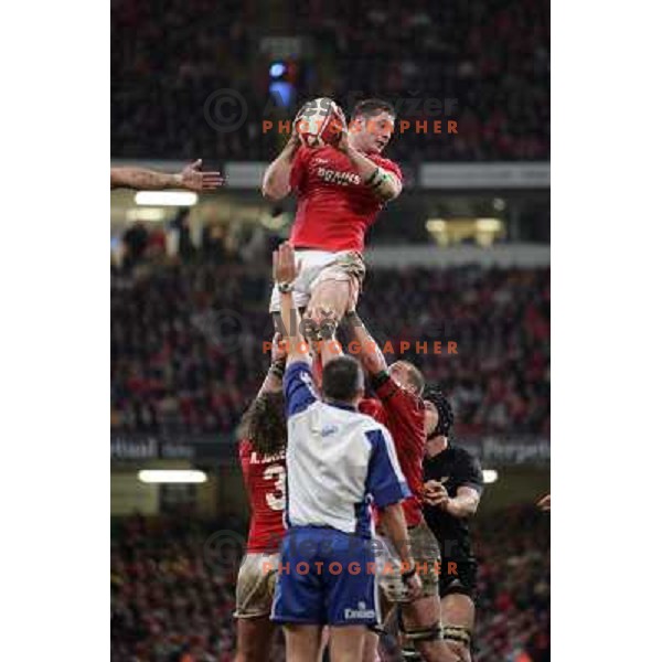 Welsh team winning line-out at rugby match between Wales and New Zealand at Millennium Stadium, Cardiff, Wales on November 25, 2006. New Zealand won 45:10