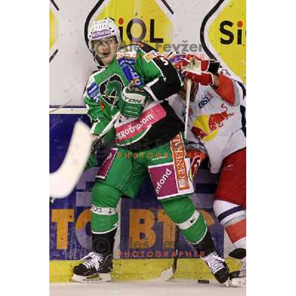 John Hughes, Ziga Pance, Jamie Fraser of Tilia Olimpija in action durnig EBEL league regular season game 2o between Tilia Olimpija and Red Bull Salzburg in Hala Tivoli, Ljubljana, Slovenia on November 6,2011 