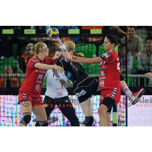 Gorica Acimovic, Andrea Penezic in action during Hanball game Krim Mercator - Larvik, EHF Champions League 2011-2011, Arena Stozice, Ljubljana, 13.11.2011 