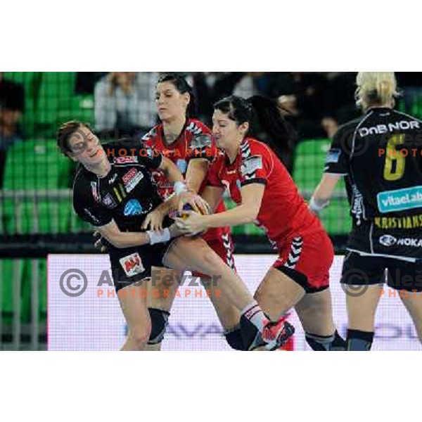 Alja Koren, Maja Son in action during Hanball game Krim Mercator - Larvik, EHF Champions League 2011-2011, Arena Stozice, Ljubljana, 13.11.2011 