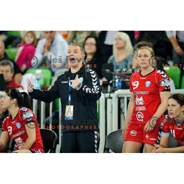 Tone Tiselj, Kristina Bille Hansen in action during Hanball game Krim Mercator - Larvik, EHF Champions League 2011-2011, Arena Stozice, Ljubljana, 13.11.2011 