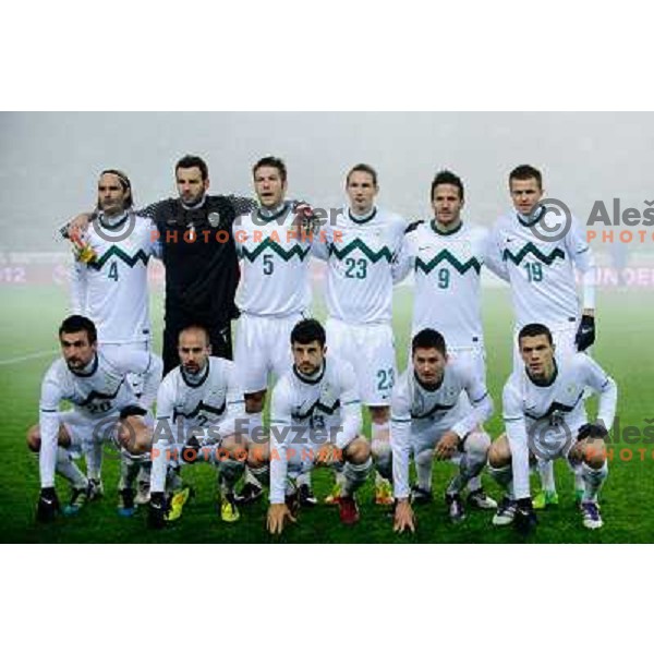 Slovenian team in action during football game Slovenia - USA, Friendly match, Stozice, Ljubljana, 15.11.2011