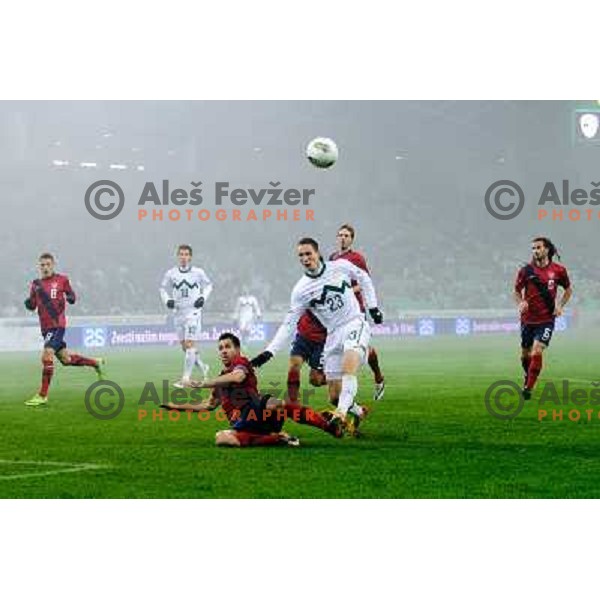 Tim Matavz, Carlos Bocanegra in action during football game Slovenia - USA, Friendly match, Stozice, Ljubljana, 15.11.2011 