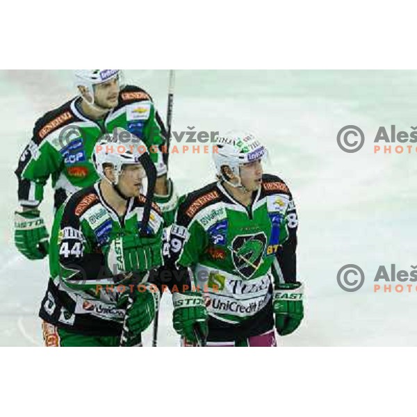 Jamie Fraser, David Sefic in action during EBEL league regular season game 23 between Tilia Olimpija- Acroni Jesenice, played in Hala Tivoli, Ljubljana, Slovenia on November 20, 2011 