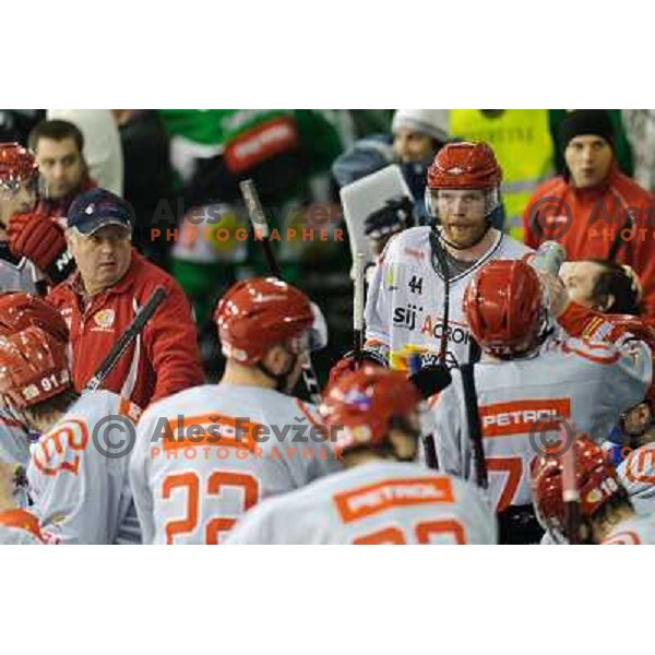 Jesenice players in action during EBEL league regular season game 23 between Tilia Olimpija- Acroni Jesenice, played in Hala Tivoli, Ljubljana, Slovenia on November 20, 2011 