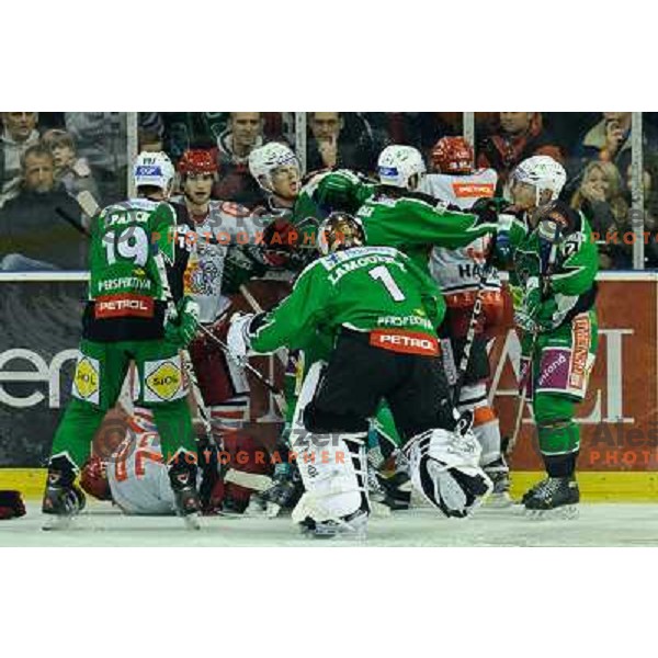 fight during EBEL league regular season game 23 between Tilia Olimpija- Acroni Jesenice, played in Hala Tivoli, Ljubljana, Slovenia on November 20, 2011 
