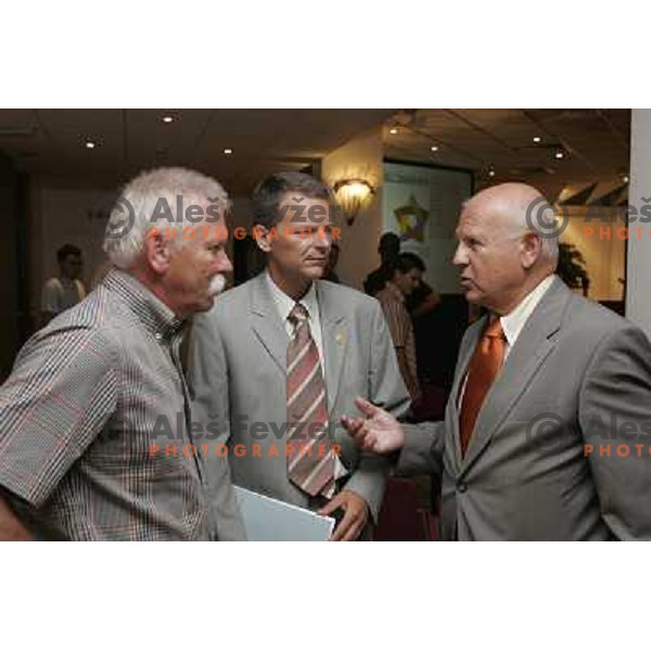 Matjaz Jemec, Tone jagodic, Janez Kocijancic during reception for medal winners at Mediteranean Games Almeria 2005 held in Ljubljana, Slovenia on July 4, 2005 