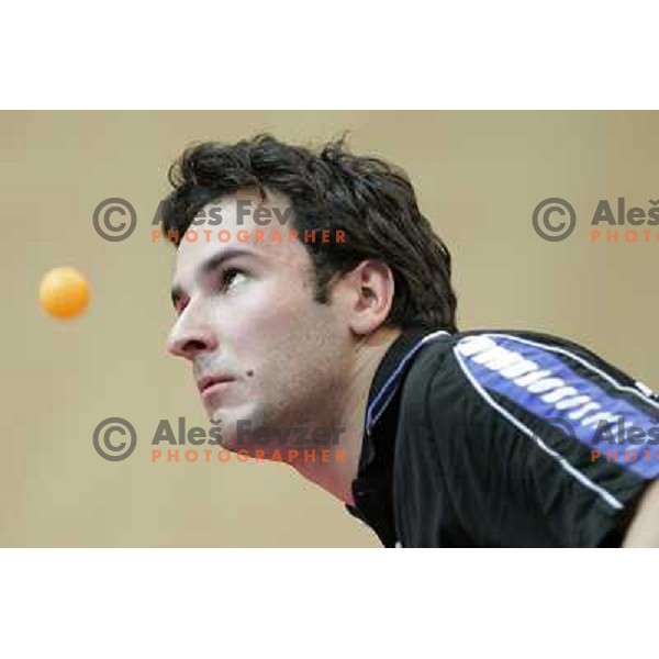 Bojan Tokic of Slovenia table tennis team in action during XV mediterranean Games in Almeria, Spain on June 2005 