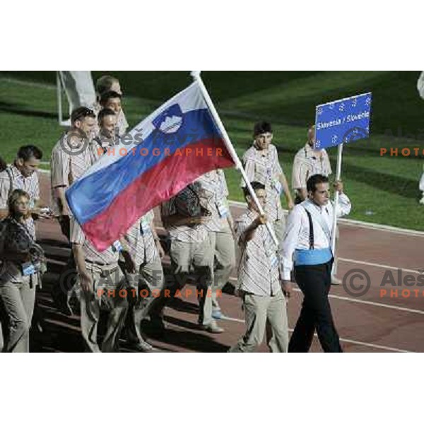 Vasilij Zbogar, flag bearer of Slovenia at Opening Ceremony at XV mediterranean Games in Almeria, Spain on June 2005 