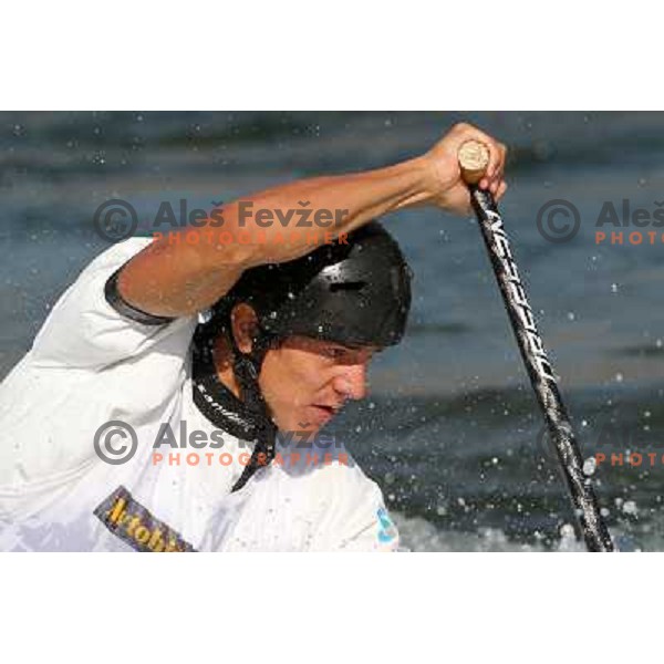 Anze Bercic of Slovenia during practice session at kayak&canoe world cup course in Tacen, Ljubljana, Slovenia on September 14, 2011 