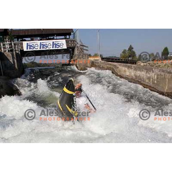 Anze Bercic of Slovenia during practice session at kayak&canoe world cup course in Tacen, Ljubljana, Slovenia on September 14, 2011 