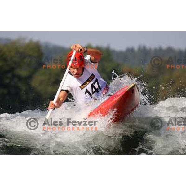 Jure Lenarcic of Slovenia during practice session at kayak&canoe world cup course in Tacen, Ljubljana, Slovenia on September 14, 2011 