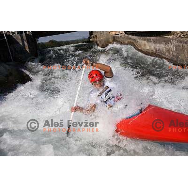 Jure Lenarcic of Slovenia during practice session at kayak&canoe world cup course in Tacen, Ljubljana, Slovenia on September 14, 2011 