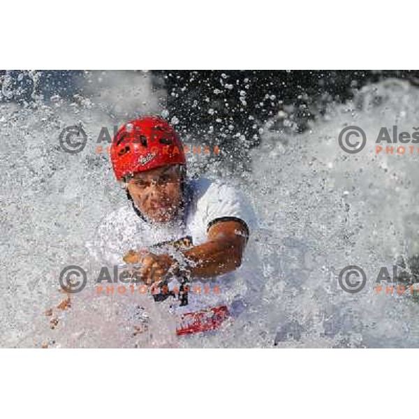 Jure Lenarcic of Slovenia during practice session at kayak&canoe world cup course in Tacen, Ljubljana, Slovenia on September 14, 2011 