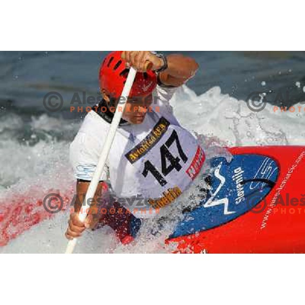 Jure Lenarcic of Slovenia during practice session at kayak&canoe world cup course in Tacen, Ljubljana, Slovenia on September 14, 2011 