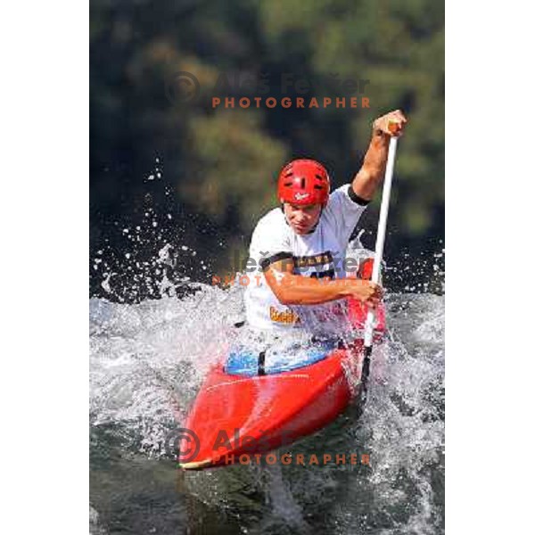 Jure Lenarcic of Slovenia during practice session at kayak&canoe world cup course in Tacen, Ljubljana, Slovenia on September 14, 2011 