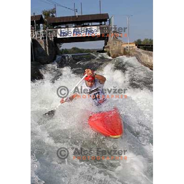 Jure Lenarcic of Slovenia during practice session at kayak&canoe world cup course in Tacen, Ljubljana, Slovenia on September 14, 2011 