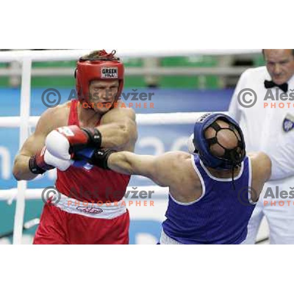 Robert Kramberger of Slovenia in action during box tournamnet at XV Mediterranean Games in Almeria, Spain on June 27, 2005 