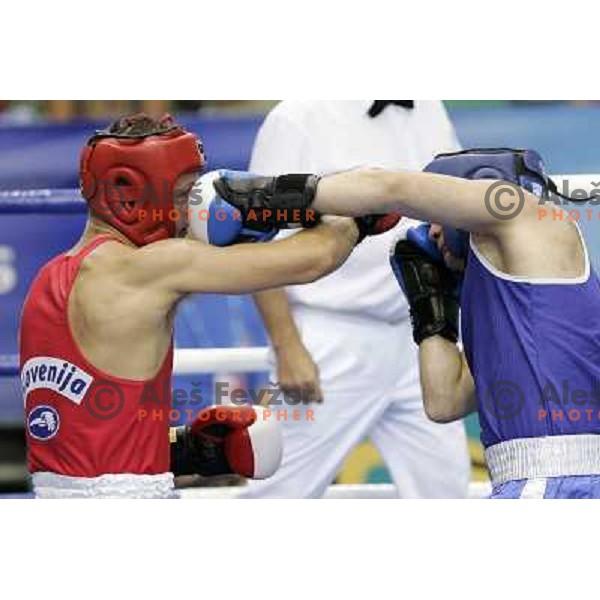 Robert Kramberger of Slovenia in action during box tournamnet at XV Mediterranean Games in Almeria, Spain on June 27, 2005 
