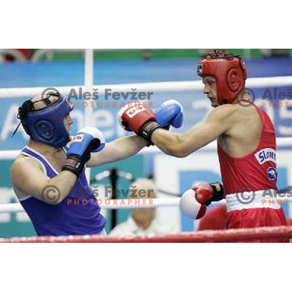 Robert Kramberger of Slovenia in action during box tournamnet at XV Mediterranean Games in Almeria, Spain on June 27, 2005 