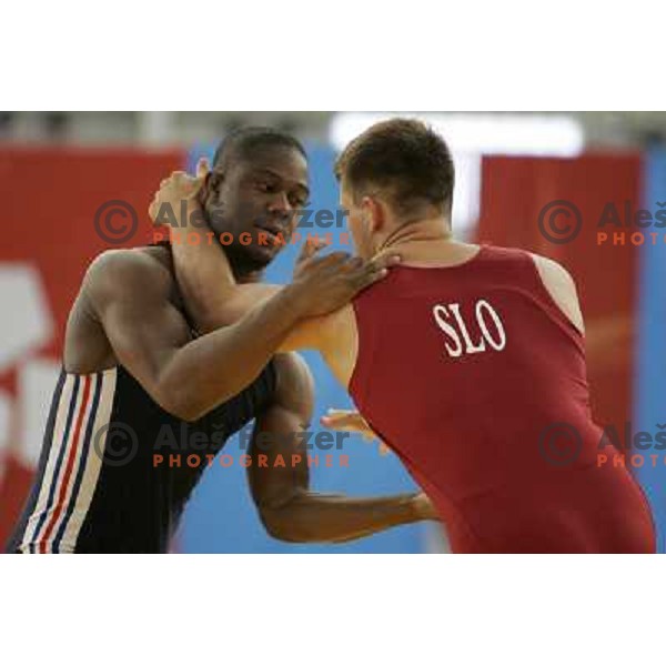Jure Kuhar of Slovenia in action during wrestling greco-roman style tournamnet at XV Mediterranean Games in Almeria, Spain on June 26, 2005 