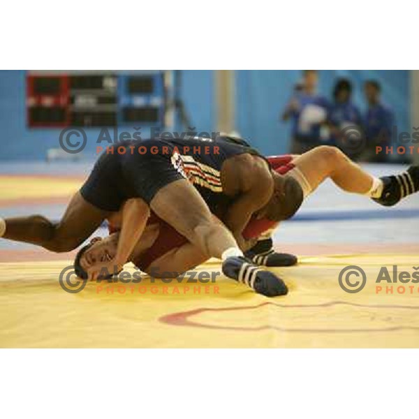 Jure Kuhar of Slovenia in action during wrestling greco-roman style tournamnet at XV Mediterranean Games in Almeria, Spain on June 26, 2005 