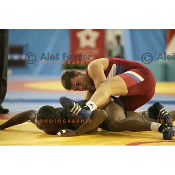 Jure Kuhar of Slovenia in action during wrestling greco-roman style tournamnet at XV Mediterranean Games in Almeria, Spain on June 26, 2005 
