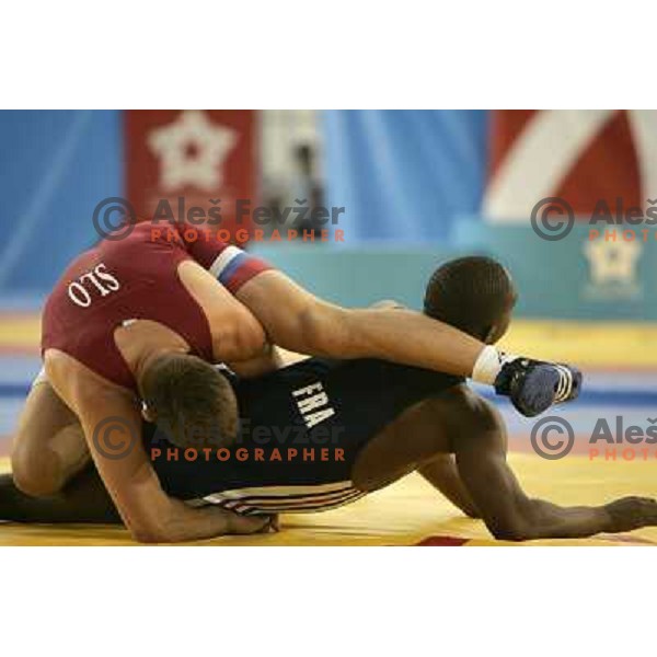 Jure Kuhar of Slovenia in action during wrestling greco-roman style tournamnet at XV Mediterranean Games in Almeria, Spain on June 26, 2005 